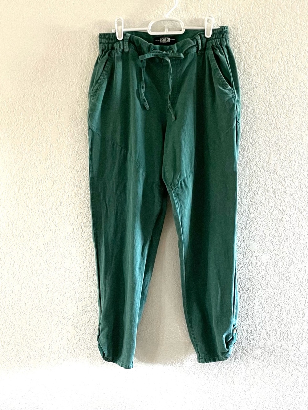Rewash Green Linen Blend Jogger Pants with Drawstring Sz Medium